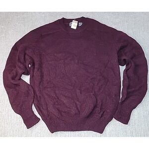 Vintage Lord And Taylor Shetland Wool Sweater Mens L Burgundy Knit Crewneck TAGS